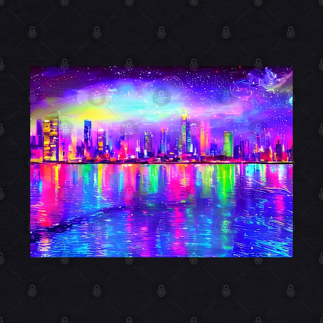 Neon glowing city by Virtually River